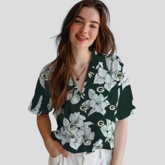 Green Bay Packers Hibiscus Blooms White Hawaiian Shirt, NFL Football Fan Gifts