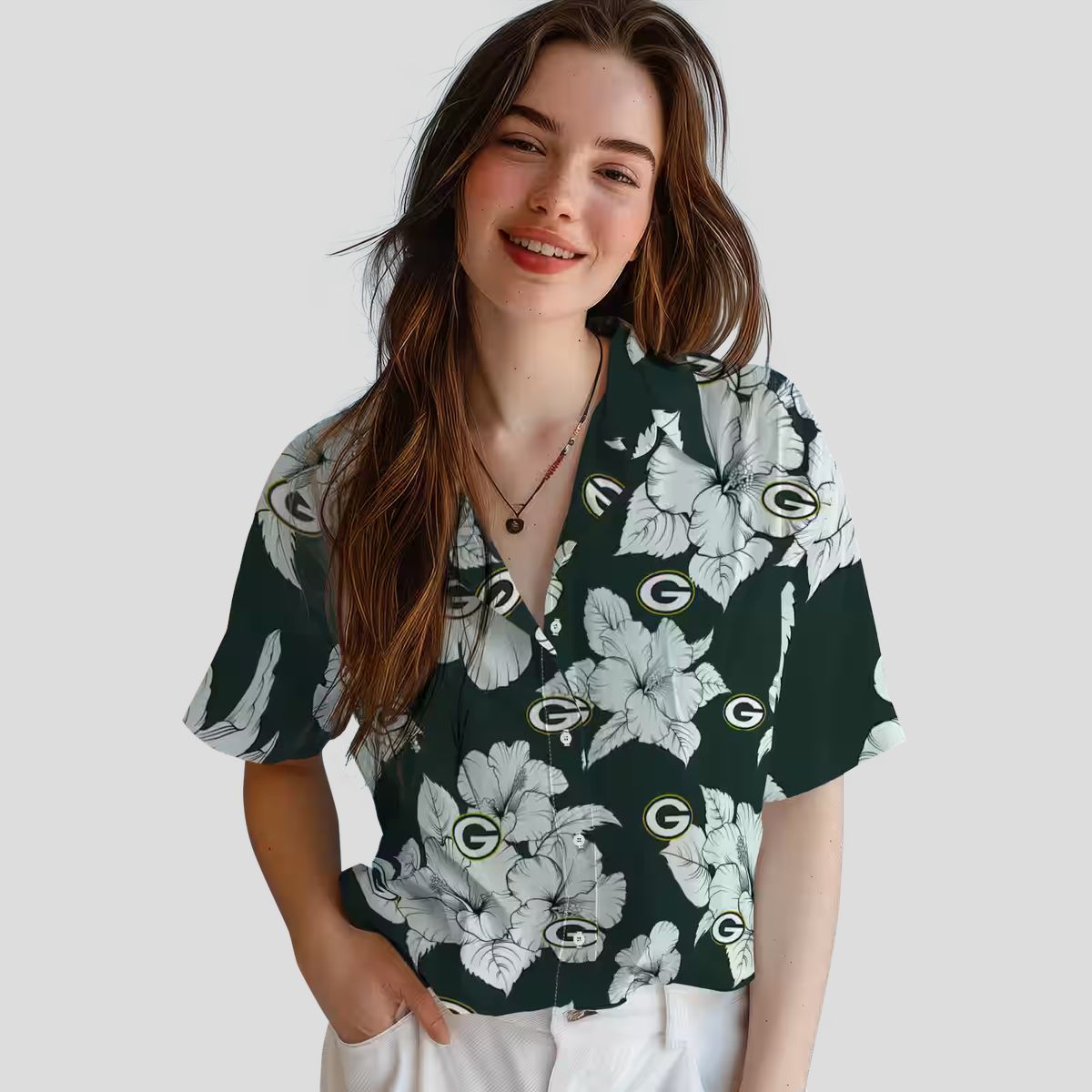 Green Bay Packers Hibiscus Blooms White Hawaiian Shirt, NFL Football Fan Gifts