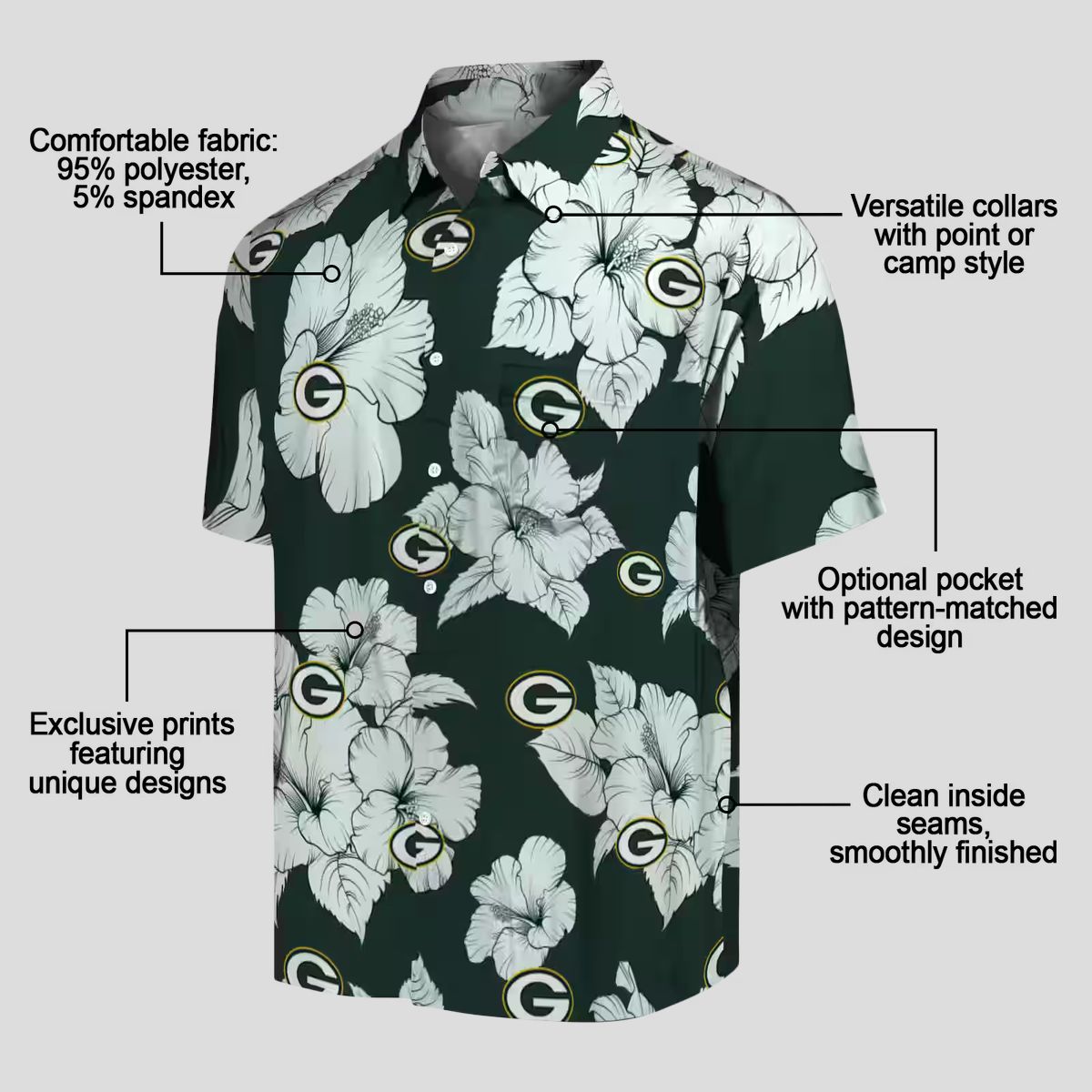 Green Bay Packers Hibiscus Blooms White Hawaiian Shirt, NFL Football Fan Gifts