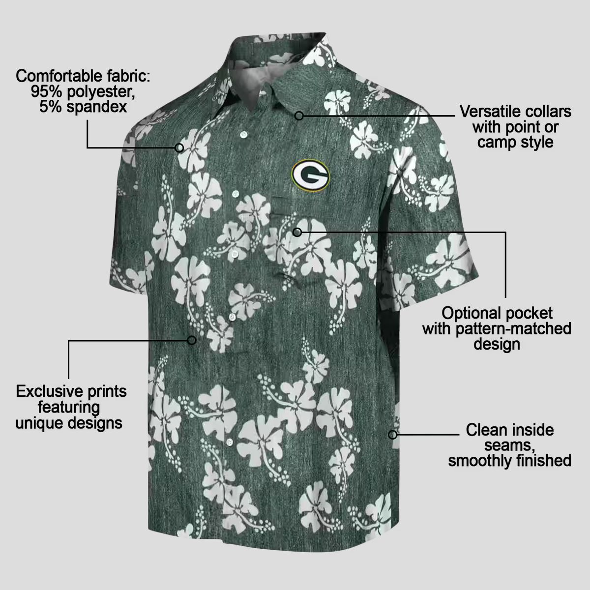 Green Bay Packers Hibiscus Clusters Hawaiian Shirt for Beach & Summer Fun