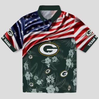 Green Bay Packers Hibiscus US Flag Hawaiian Shirt, Custom NFL Shirt for Vacation