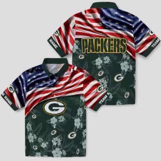 Green Bay Packers Hibiscus US Flag Hawaiian Shirt, Custom NFL Shirt for Vacation