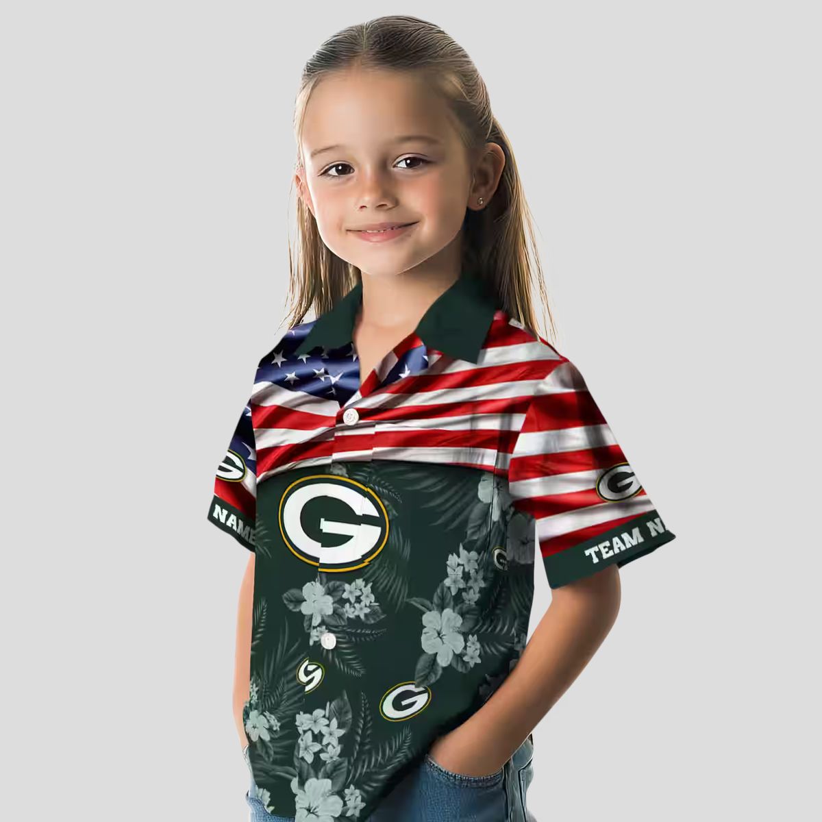 Green Bay Packers Hibiscus US Flag Hawaiian Shirt, Custom NFL Shirt for Vacation