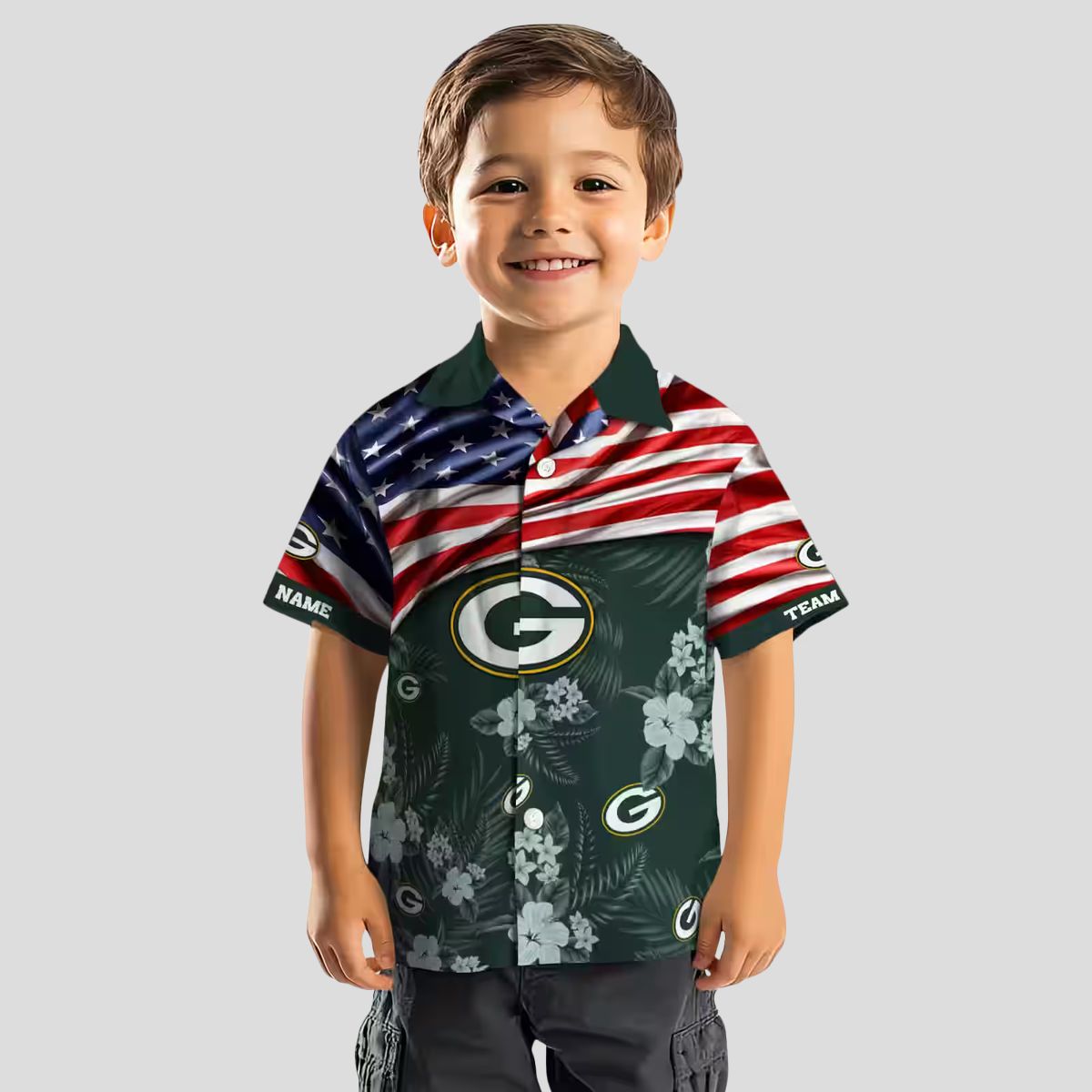 Green Bay Packers Hibiscus US Flag Hawaiian Shirt, Custom NFL Shirt for Vacation