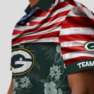 Green Bay Packers Hibiscus US Flag Hawaiian Shirt, Custom NFL Shirt for Vacation