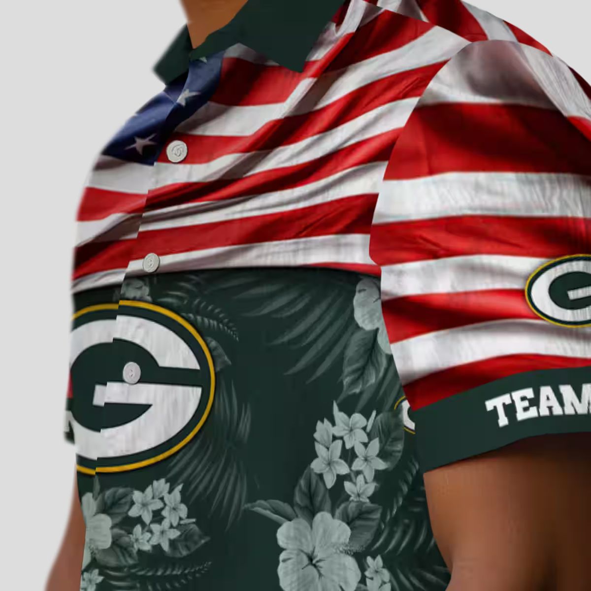 Green Bay Packers Hibiscus US Flag Hawaiian Shirt, Custom NFL Shirt for Vacation