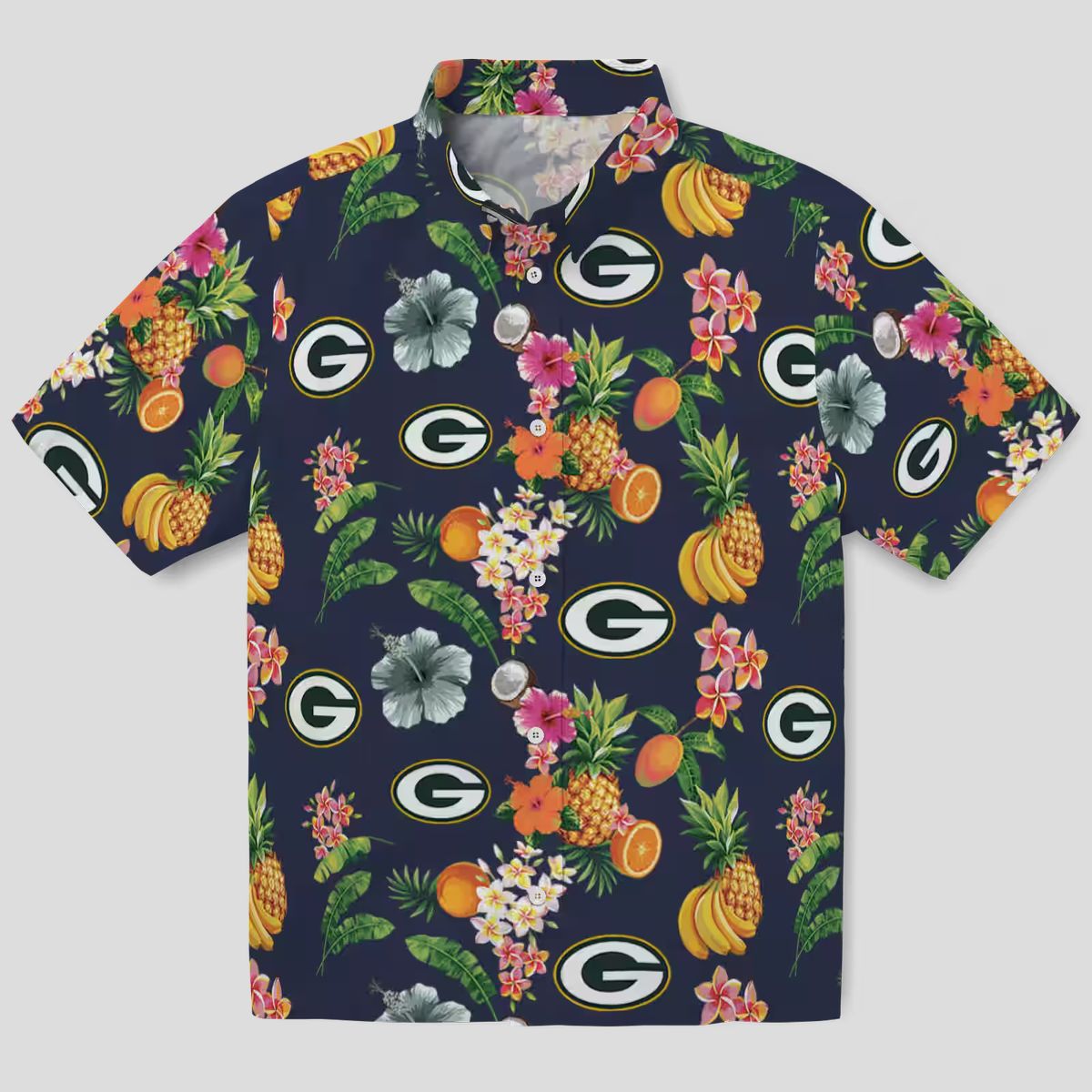 Green Bay Packers Navy Blue Hawaiian Shirt, Hibiscus & Fruit Tropical Shirt for Fans