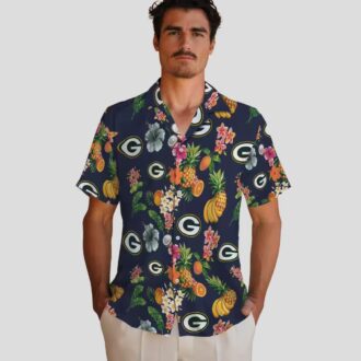 Green Bay Packers Navy Blue Hawaiian Shirt, Hibiscus & Fruit Tropical Shirt for Fans