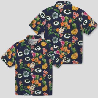 Green Bay Packers Navy Blue Hawaiian Shirt, Hibiscus & Fruit Tropical Shirt for Fans