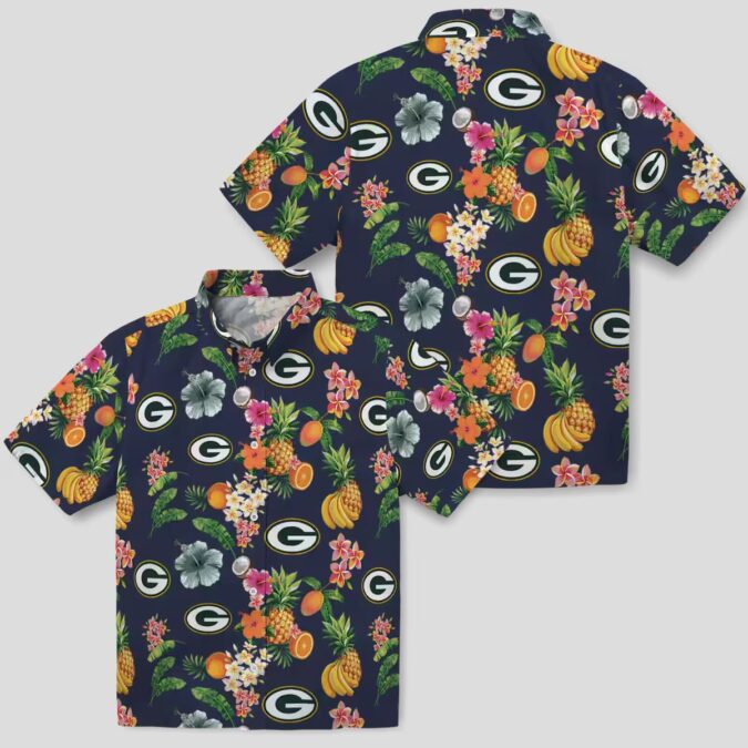 Green Bay Packers Navy Blue Hawaiian Shirt, Hibiscus & Fruit Tropical Shirt for Fans