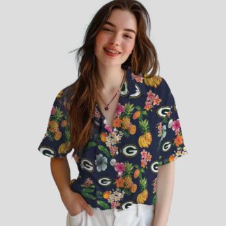 Green Bay Packers Navy Blue Hawaiian Shirt, Hibiscus & Fruit Tropical Shirt for Fans