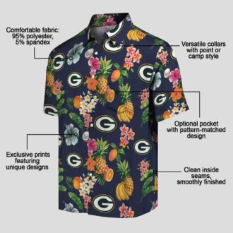 Green Bay Packers Navy Blue Hawaiian Shirt, Hibiscus & Fruit Tropical Shirt for Fans