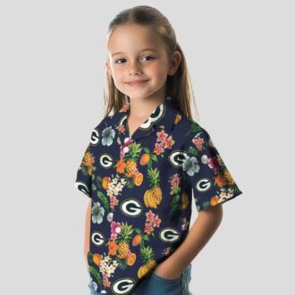 Green Bay Packers Navy Blue Hawaiian Shirt, Hibiscus & Fruit Tropical Shirt for Fans