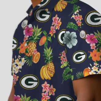 Green Bay Packers Navy Blue Hawaiian Shirt, Hibiscus & Fruit Tropical Shirt for Fans