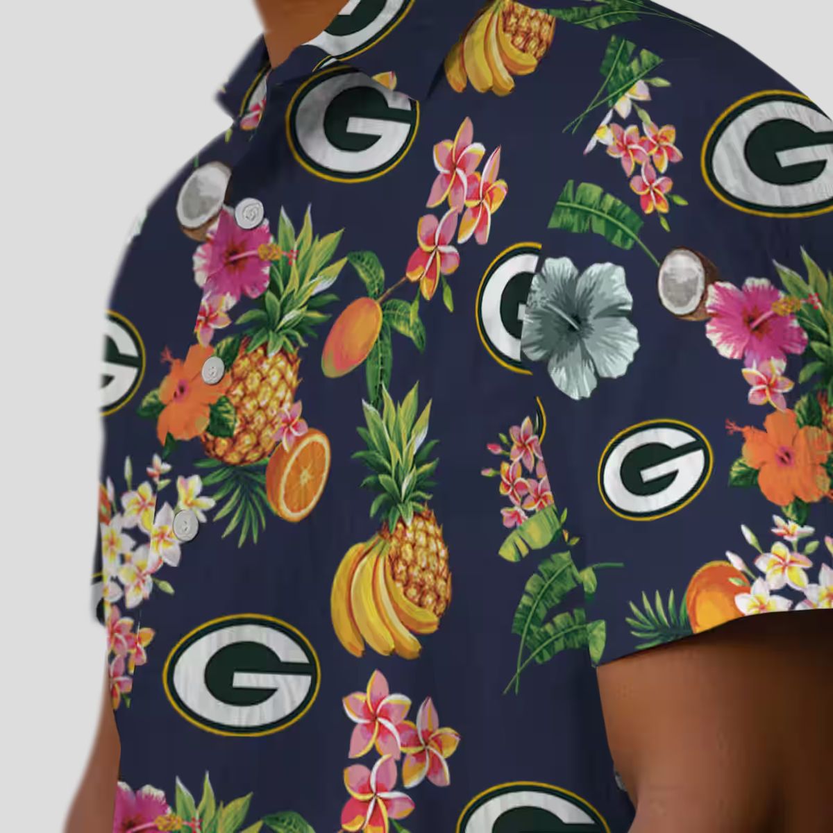 Green Bay Packers Navy Blue Hawaiian Shirt, Hibiscus & Fruit Tropical Shirt for Fans