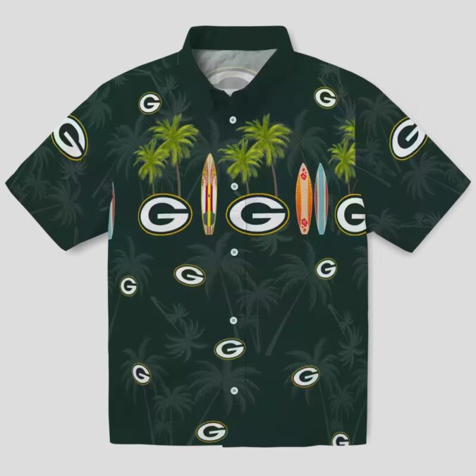 Green Bay Packers NFL Tropical Shirt, Aloha Hawaiian Shirt with Surfboard & Palm Leaves