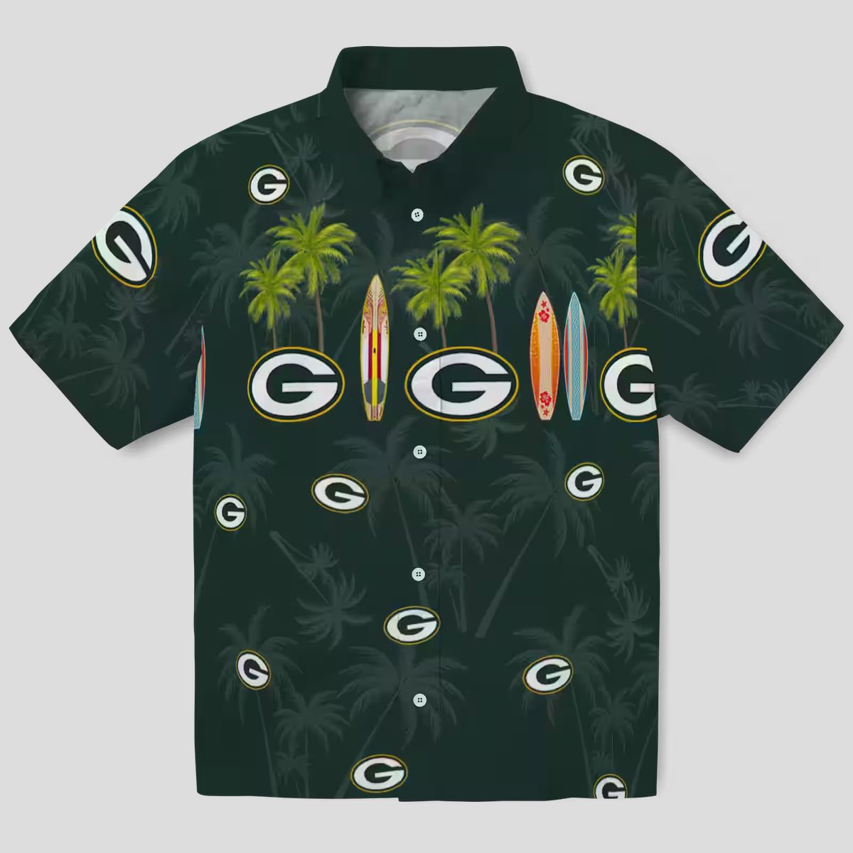 Green Bay Packers NFL Tropical Shirt, Aloha Hawaiian Shirt with Surfboard & Palm Leaves