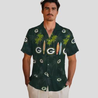 Green Bay Packers NFL Tropical Shirt, Aloha Hawaiian Shirt with Surfboard & Palm Leaves