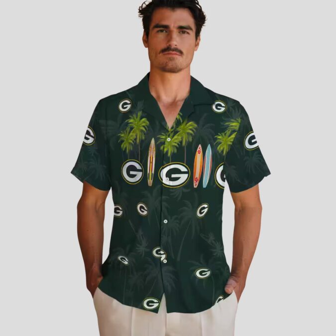 Green Bay Packers NFL Tropical Shirt, Aloha Hawaiian Shirt with Surfboard & Palm Leaves