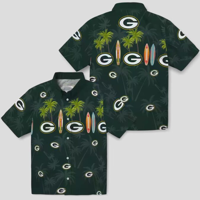 Green Bay Packers NFL Tropical Shirt, Aloha Hawaiian Shirt with Surfboard & Palm Leaves
