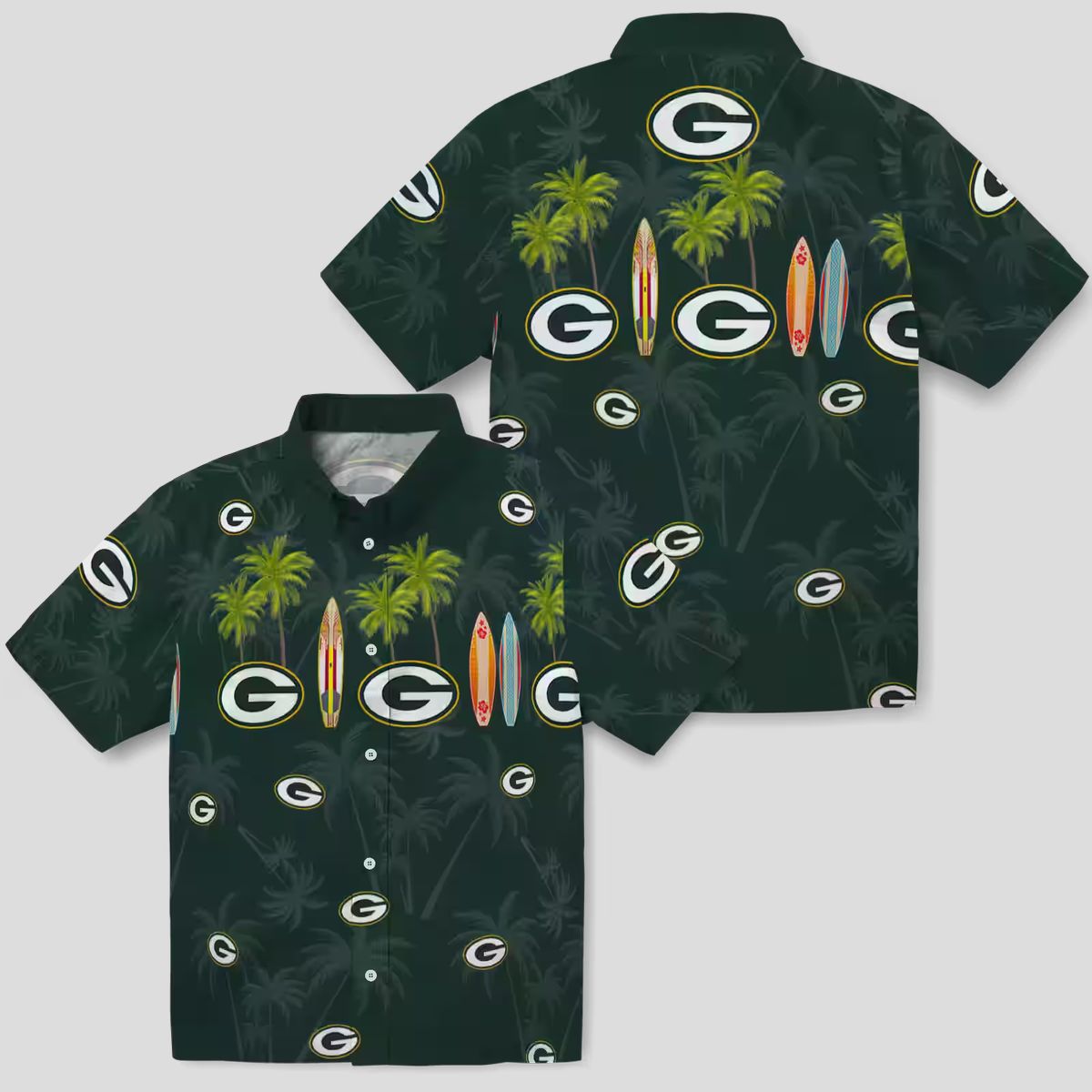 Green Bay Packers NFL Tropical Shirt, Aloha Hawaiian Shirt with Surfboard & Palm Leaves