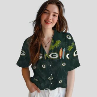Green Bay Packers NFL Tropical Shirt, Aloha Hawaiian Shirt with Surfboard & Palm Leaves