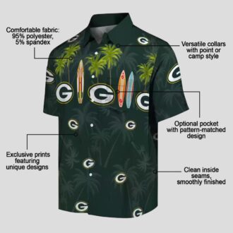 Green Bay Packers NFL Tropical Shirt, Aloha Hawaiian Shirt with Surfboard & Palm Leaves