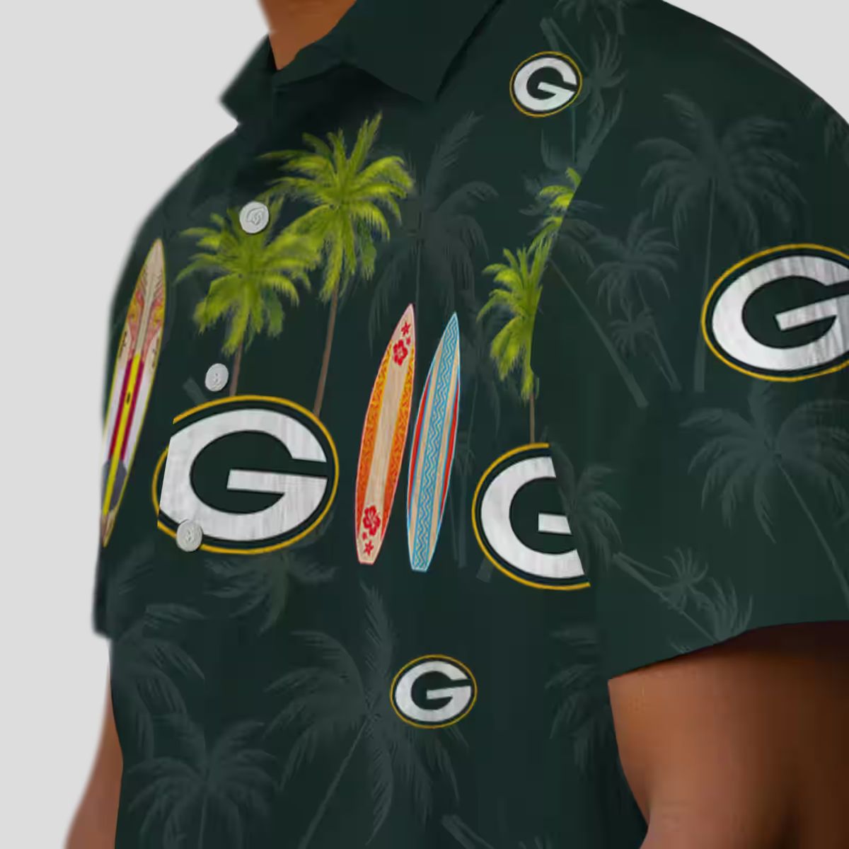 Green Bay Packers NFL Tropical Shirt, Aloha Hawaiian Shirt with Surfboard & Palm Leaves