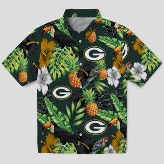 Green Bay Packers Pineapple Toucan Hawaiian Shirt, Tropical Hibiscus Aloha Shirt