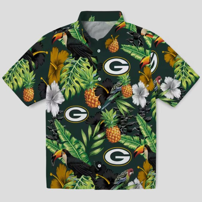 Green Bay Packers Pineapple Toucan Hawaiian Shirt, Tropical Hibiscus Aloha Shirt