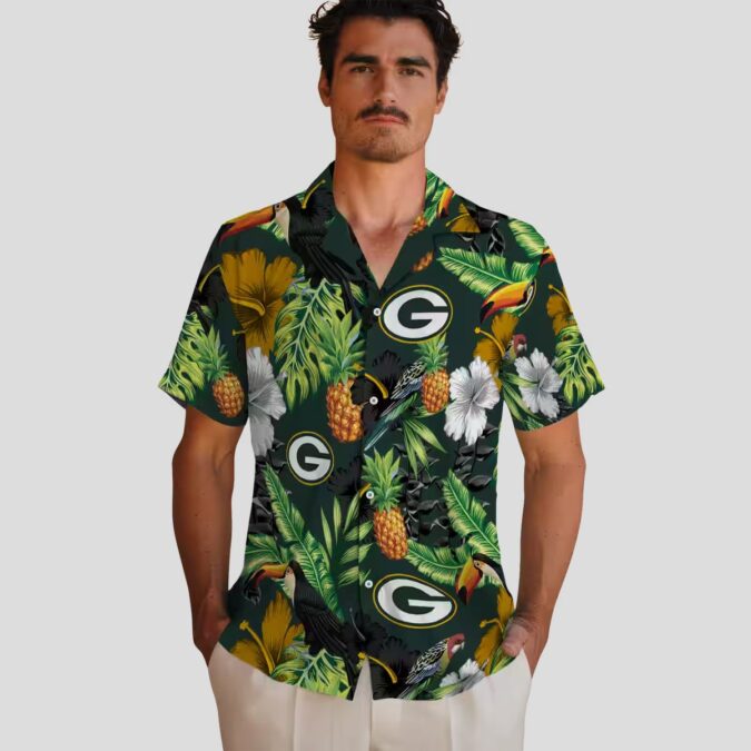 Green Bay Packers Pineapple Toucan Hawaiian Shirt, Tropical Hibiscus Aloha Shirt