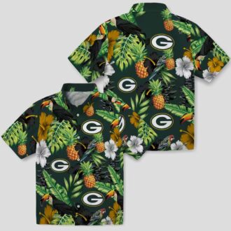 Green Bay Packers Pineapple Toucan Hawaiian Shirt, Tropical Hibiscus Aloha Shirt
