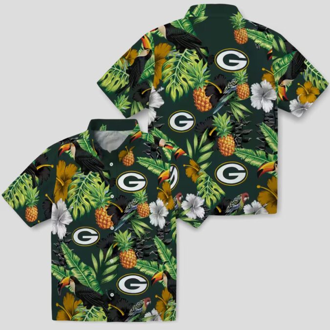 Green Bay Packers Pineapple Toucan Hawaiian Shirt, Tropical Hibiscus Aloha Shirt