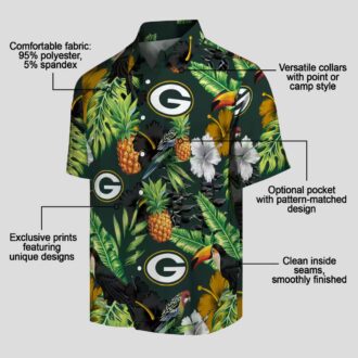 Green Bay Packers Pineapple Toucan Hawaiian Shirt, Tropical Hibiscus Aloha Shirt