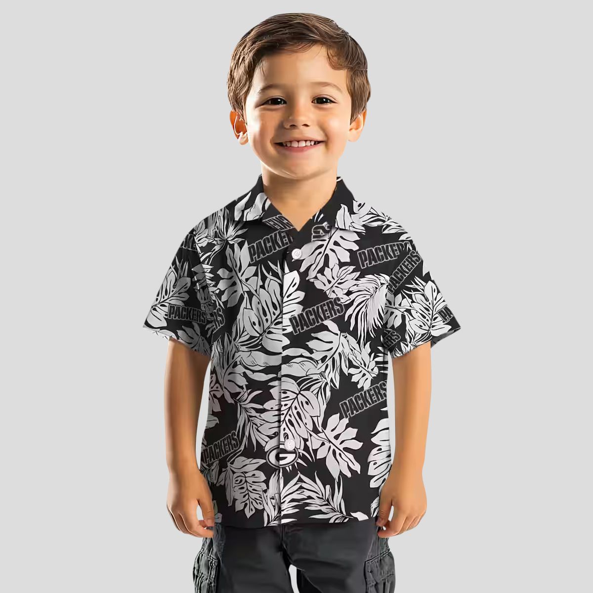 Green Bay Packers Summer Hawaiian Shirt, Black Monstera Leaf Aloha Shirt for Mens & Womens