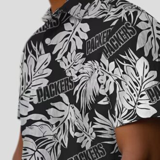 Green Bay Packers Summer Hawaiian Shirt, Black Monstera Leaf Aloha Shirt for Mens & Womens