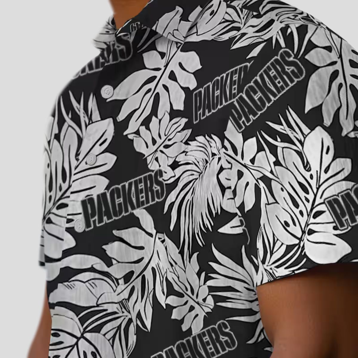 Green Bay Packers Summer Hawaiian Shirt, Black Monstera Leaf Aloha Shirt for Mens & Womens