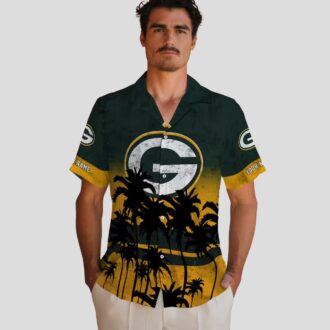 Green Bay Packers Sunset Tropical Hawaiian Shirt, Custom NFL Beachwear in Green & Black