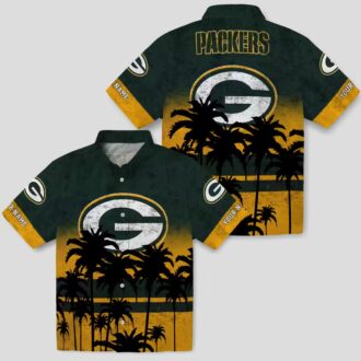 Green Bay Packers Sunset Tropical Hawaiian Shirt, Custom NFL Beachwear in Green & Black