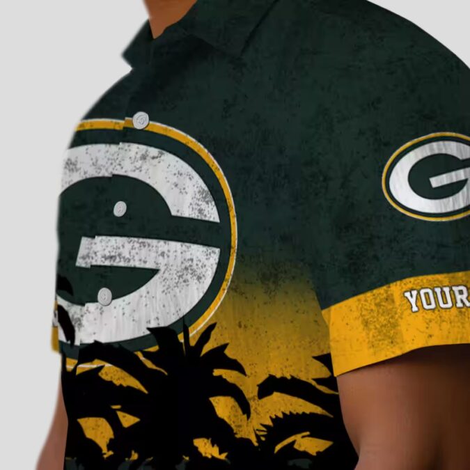 Green Bay Packers Sunset Tropical Hawaiian Shirt, Custom NFL Beachwear in Green & Black