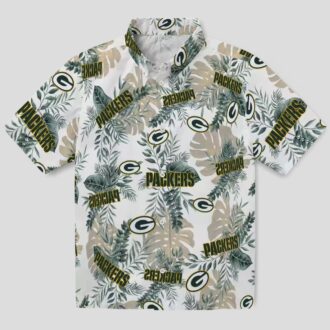Green Bay Packers White Hawaiian Shirt, Tropical Leaves Aloha Shirt for Summer Vacation