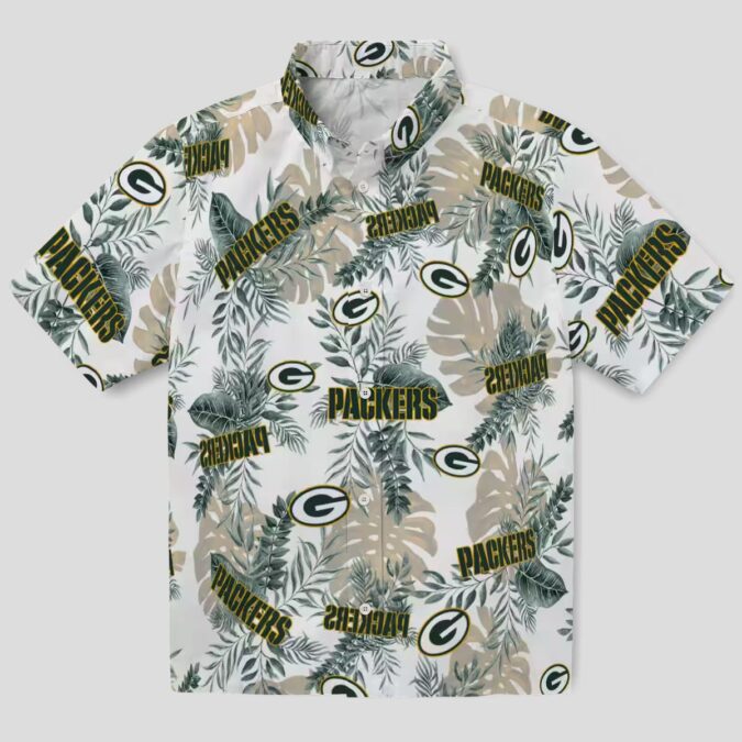Green Bay Packers White Hawaiian Shirt, Tropical Leaves Aloha Shirt for Summer Vacation