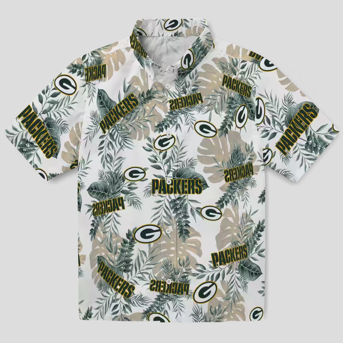 Green Bay Packers White Hawaiian Shirt, Tropical Leaves Aloha Shirt for Summer Vacation