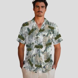 Green Bay Packers White Hawaiian Shirt, Tropical Leaves Aloha Shirt for Summer Vacation
