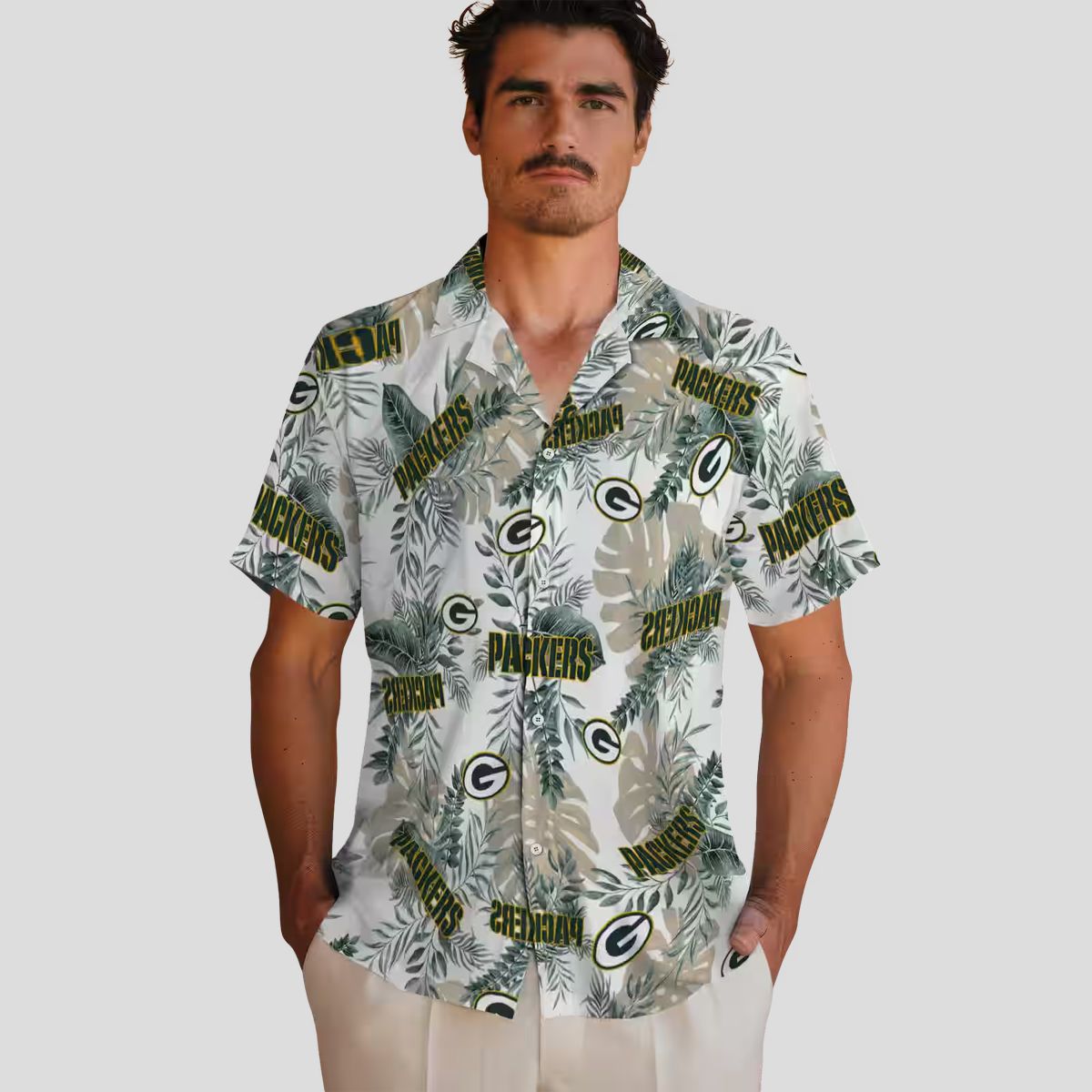 Green Bay Packers White Hawaiian Shirt, Tropical Leaves Aloha Shirt for Summer Vacation