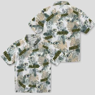 Green Bay Packers White Hawaiian Shirt, Tropical Leaves Aloha Shirt for Summer Vacation
