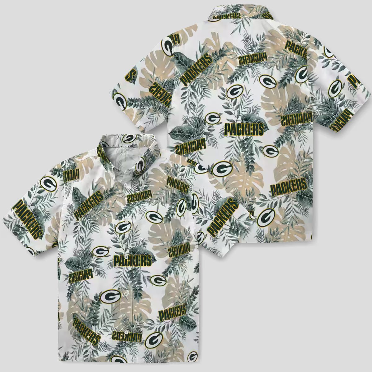 Green Bay Packers White Hawaiian Shirt, Tropical Leaves Aloha Shirt for Summer Vacation
