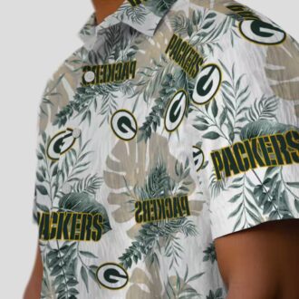 Green Bay Packers White Hawaiian Shirt, Tropical Leaves Aloha Shirt for Summer Vacation