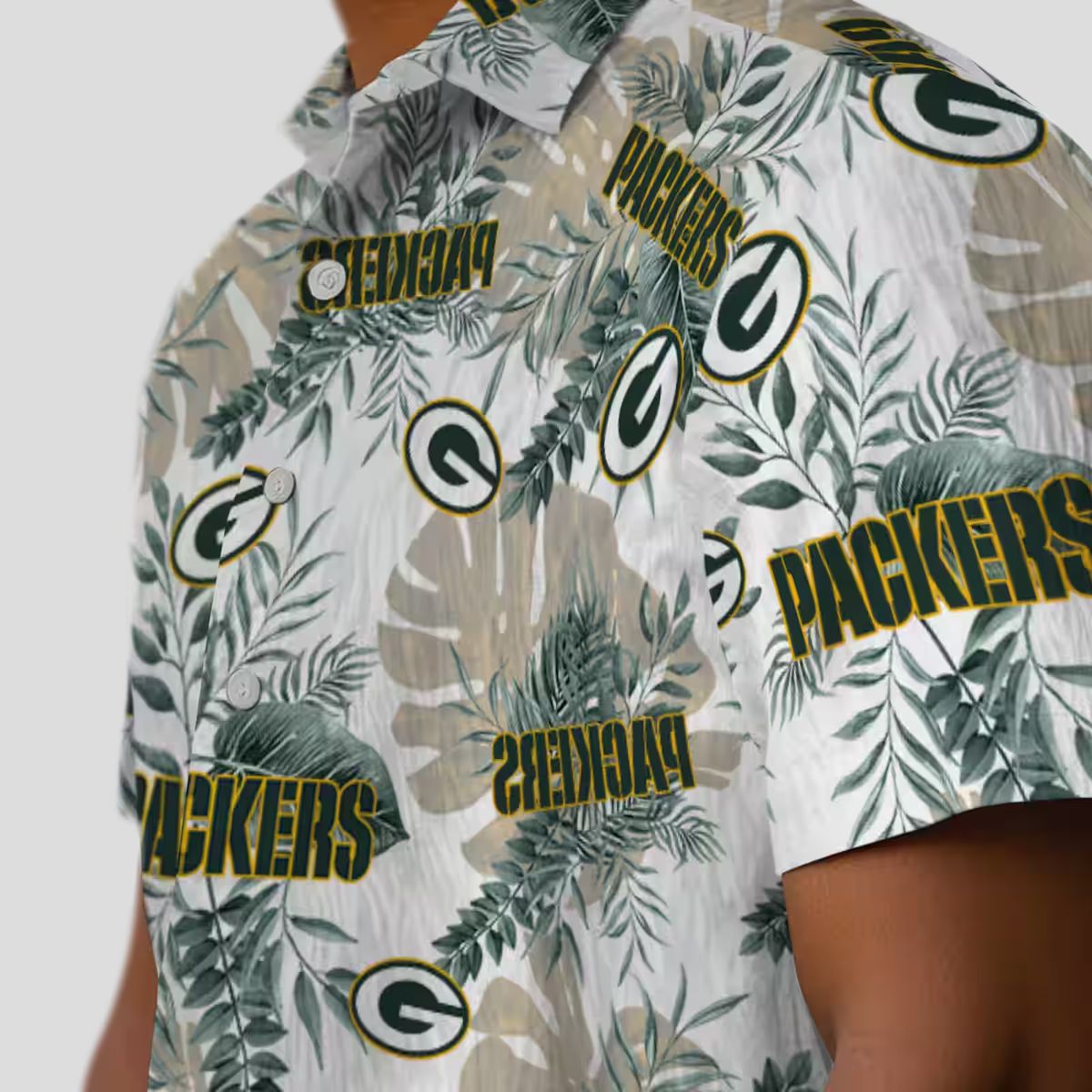 Green Bay Packers White Hawaiian Shirt, Tropical Leaves Aloha Shirt for Summer Vacation