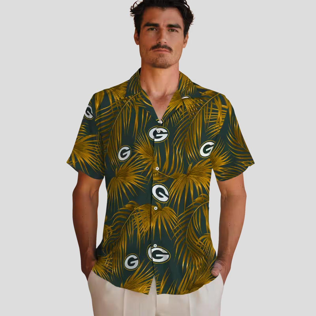 Men's Green Bay Packers Hawaiian Shirt, Leafy Palms Green Shirt for Summer Vacation